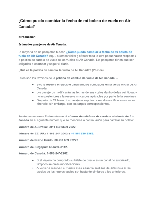 ¿Cómo puedo cambiar la fecha de mi boleto de vuelo en Air Canada?