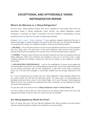 EXCEPTIONAL AND AFFORDABLE VIKING REFRIGERATOR REPAIR
