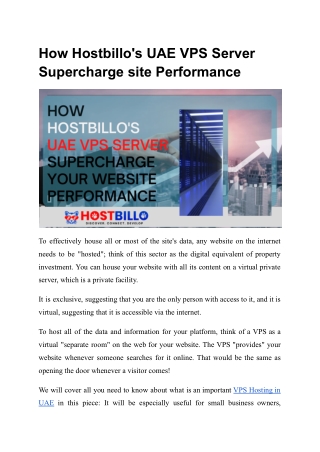 How Hostbillo's UAE VPS Server Supercharge Your Website Performance