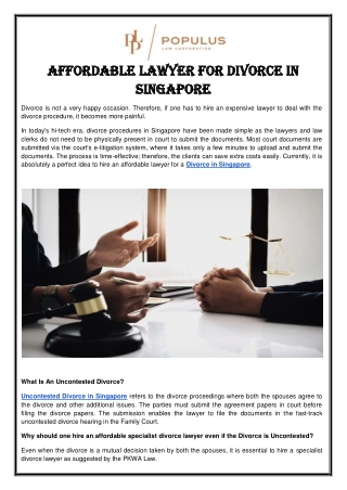 Affordable Lawyer for Divorce in Singapore