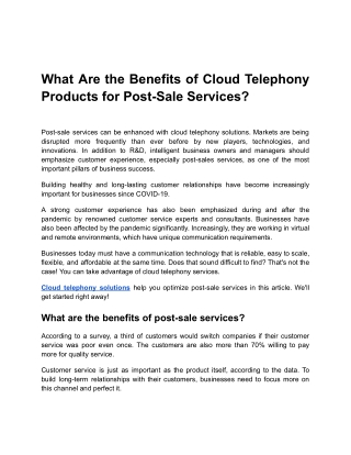 What Are the Benefits of Cloud Telephony Products for Post-Sale Services