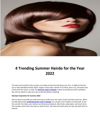 4 Trending Summer Hairdo for the Year 2022