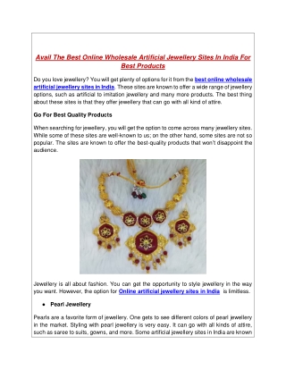 Avail The Best Online Wholesale Artificial Jewellery Sites In India For Best Products