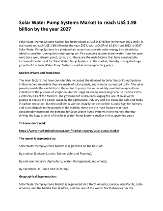 Solar Water Pump Systems Market