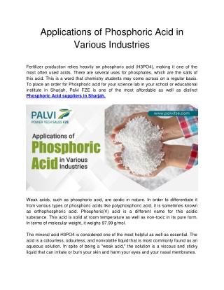 Applications of Phosphoric Acid in Various Industries