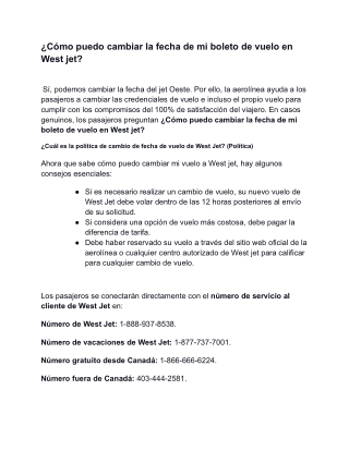 ¿Cómo puedo cambiar la fecha de mi boleto de vuelo en West jet?