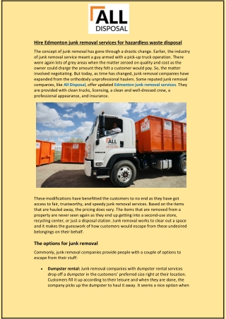 Hire Edmonton junk removal services for hazardless waste disposal