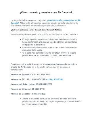 ¿Cómo cancelo y reembolso en Air Canada?