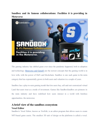 Sandbox and its famous collaborations Facilities it is providing in Metaverse