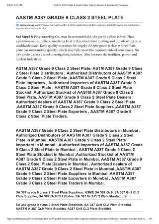 AASTM A387 Grade 9 Class 2 Steel Plate Exporters in Mumbai