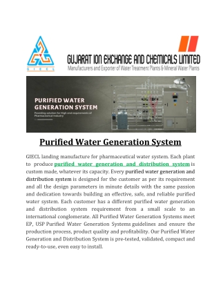 Purified Water Generation system