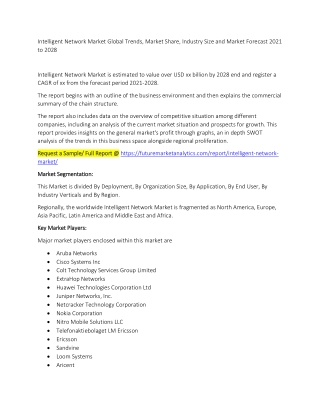 Intelligent Network Market Trends, Market Share, Industry Size, Growth, and Market Forecast 2021 to 2028