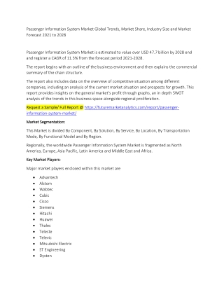 Passenger Information System Market Trends, Market Share, Industry Size, Growth, and Market Forecast 2021 to 2028