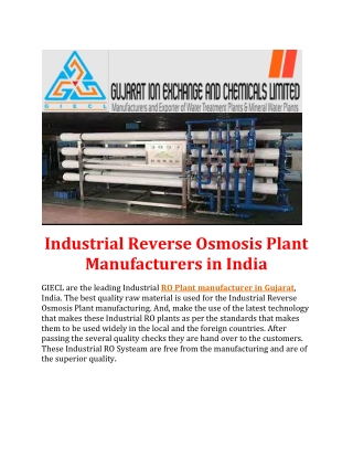 Industrial Ro plant Manufacturers in India