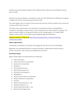 Wireless Connectivity Market Trends, Market Share, Industry Size, Growth, and Market Forecast 2021 to 2028
