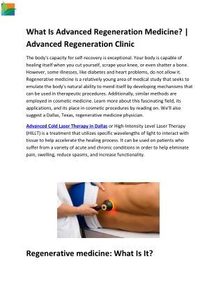 What Is Advanced Regeneration Medicine?