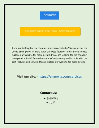 Cheapest Smm Panel India  Smmwizcom