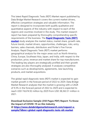Rapid Diagnostic Tests (RDT) Market