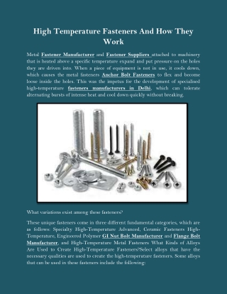 High Temperature Fasteners And How They Work