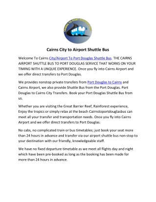 Cairns Airport Shuttle  Bus