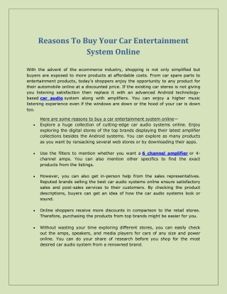 Reasons To Buy Your Car Entertainment System Online