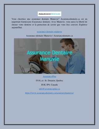 Assurance dentaire Manuvie | Assurancedentaire.ca