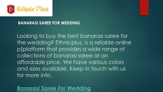 Banarasi Saree For Wedding  Ethnicplus.in