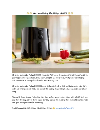 Noi chien khong dau Philips HD9200 – Essential Airfryer