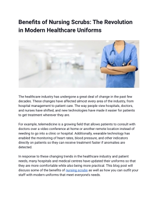 Benefits of Nursing Scrubs The Revolution in Modern Healthcare Uniforms