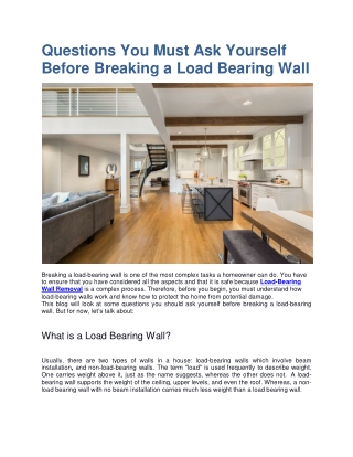 Questions You Must Ask Yourself Before Breaking a Load Bearing Wall