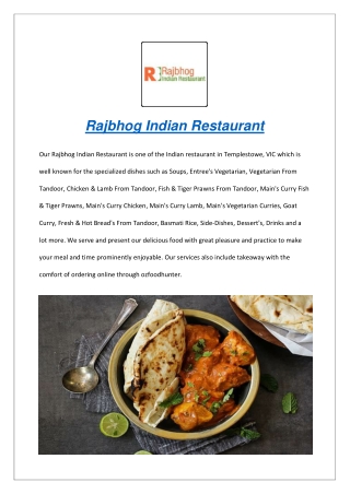 5% off - Rajbhog Indian Restaurant Templestowe, VIC
