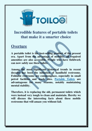 Incredible features of portable toilets that make it a smarter choice