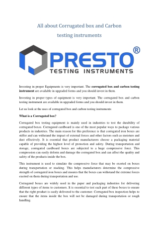 All about Corrugated box and Carbon testing instruments