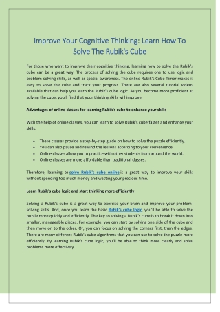 Improve Your Cognitive Thinking Learn How To Solve The Rubik's Cube