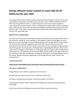 Energy efficient motor market