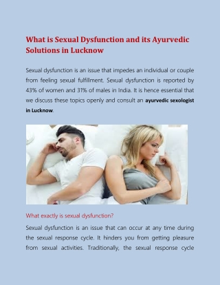 What is Sexual Dysfunction and its Ayurvedic Solutions in Lucknow