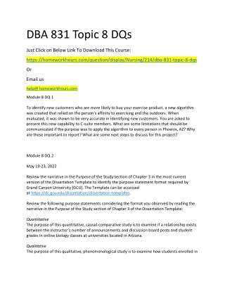 DBA 831 Topic 8 DQs