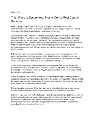 Ways to Secure Your Infants During Pest Control Services