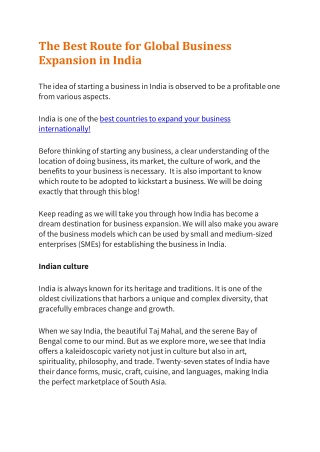 The Best Route for Global Business Expansion in India