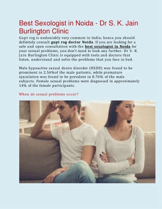 Best Sexologist In Noida - Dr S. K. Jain Burlington Clinic