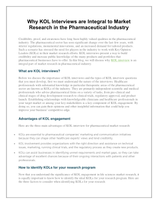 Why KOL Interviews are Integral to Market Research in the Pharmaceutical Industry