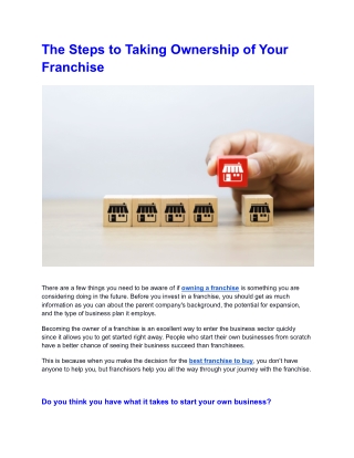 10 Simple Steps to Taking Ownership of Your Franchise