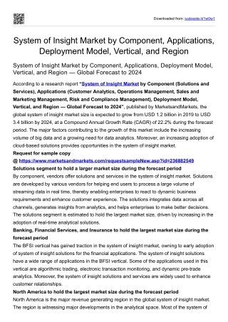 System of Insight Market by Component, Applications, Deployment Model, Vertical