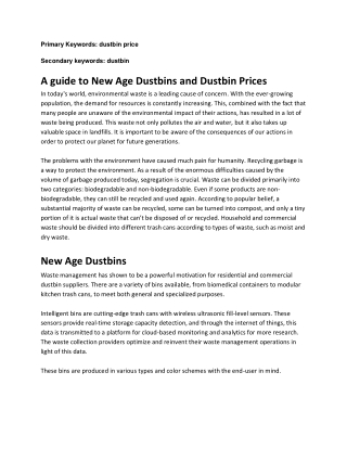 A guide to New Age Dustbins and Dustbin Prices