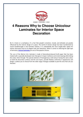 4 Reasons Why to Choose Unicolour Laminates for Interior Space Decoration