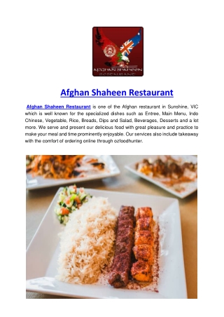 5% Off - Afghan Shaheen Restaurant Menu, VIC
