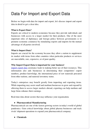 Data for import and export | Import export data