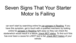 Seven Signs That Your Starter Motor Is Failing