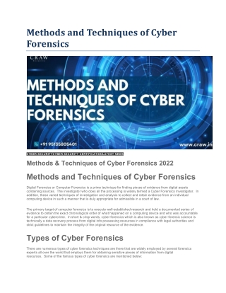 Methods and Techniques of Cyber Forensics
