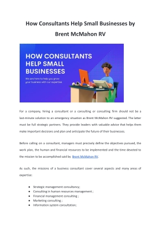 How Consultants Help Small Businesses by Brent McMahon RV